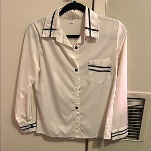 White Button-Up Shirt with Black Trim